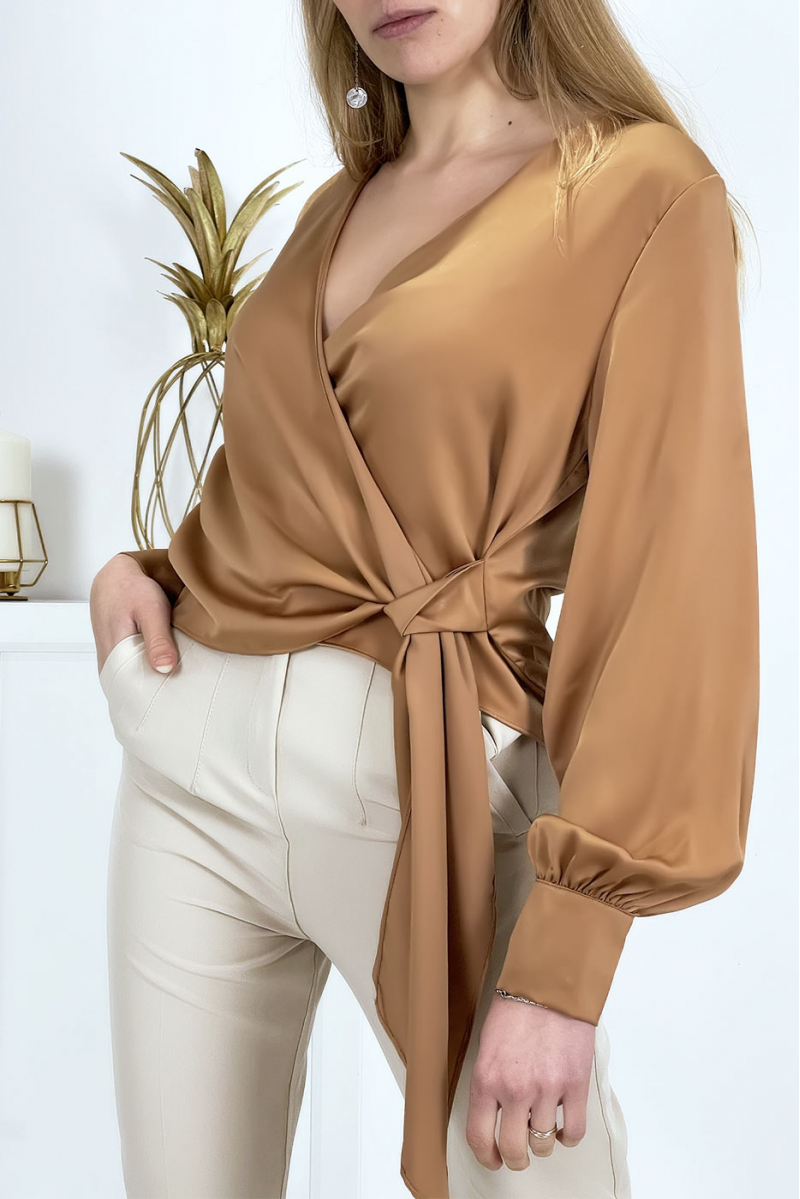 Satiny camel wrap blouse - 2