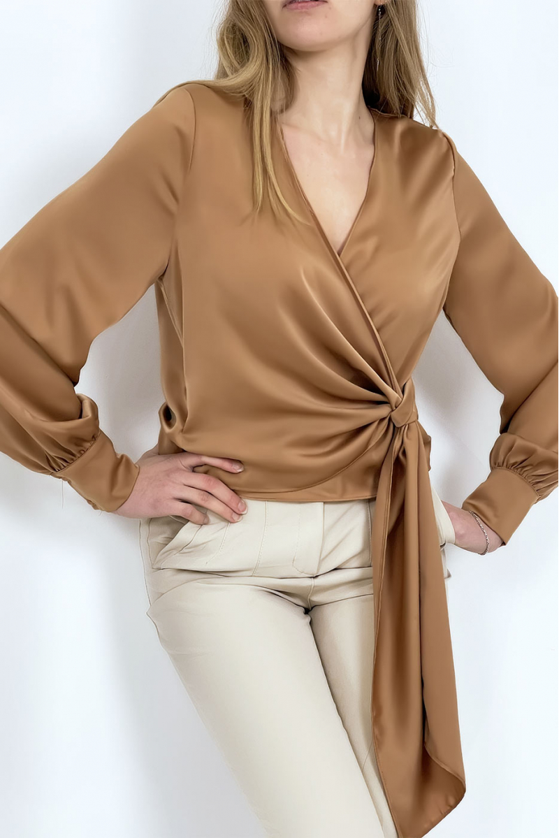 Satiny camel wrap blouse - 3