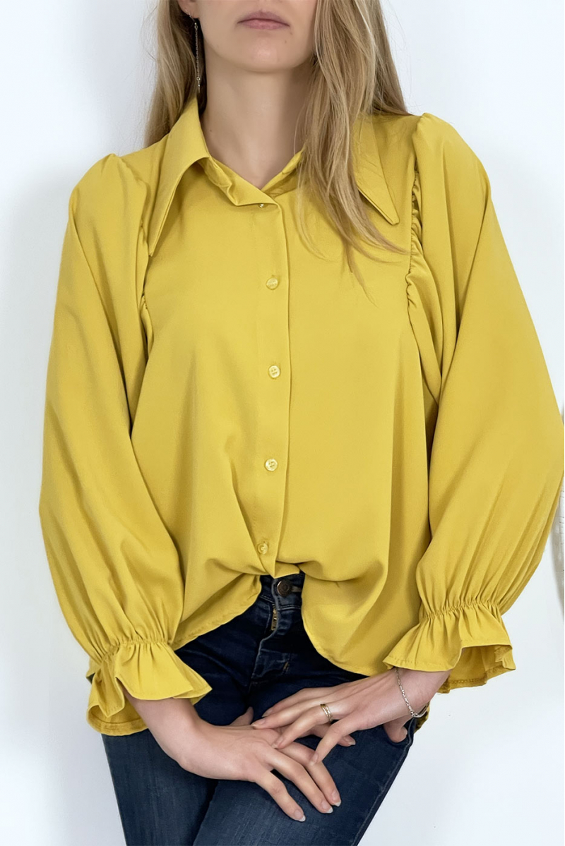 Chemise jaune moutarde manches bouffantes