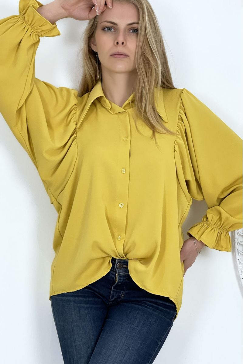 Mustard puff sleeve shirt - 3