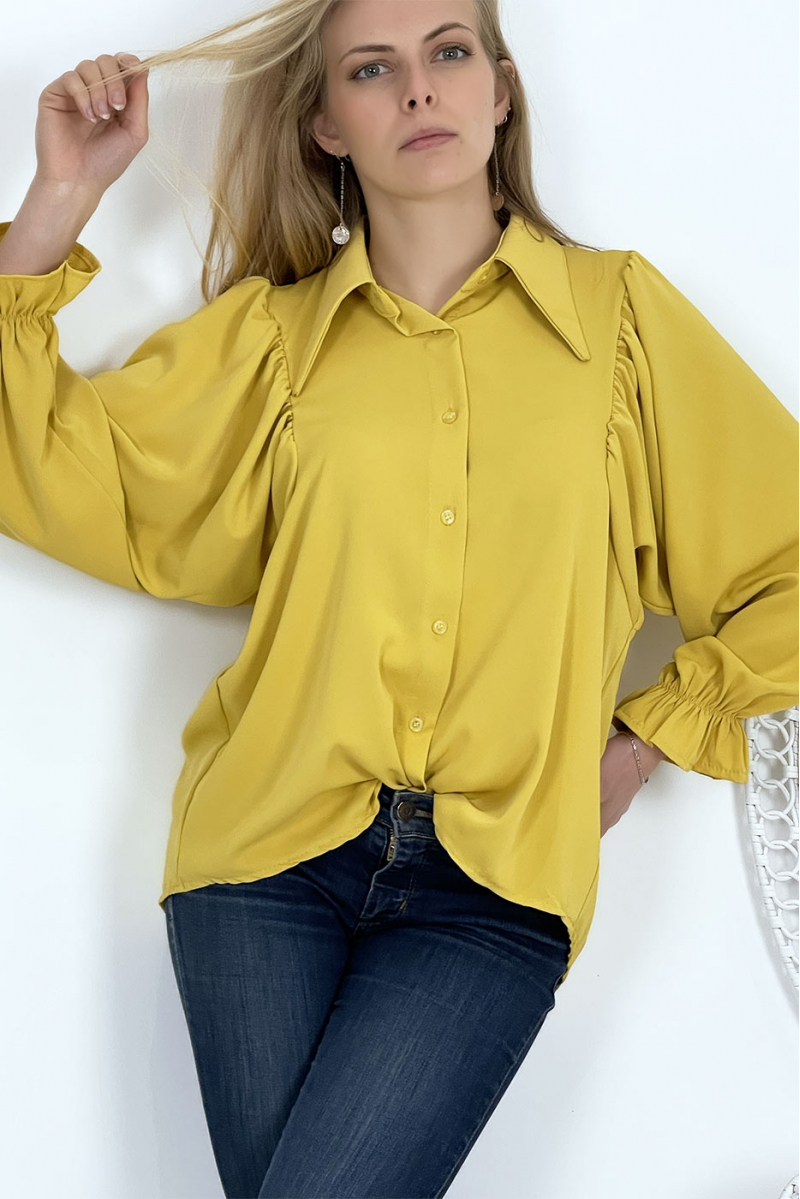 Mustard puff sleeve shirt - 4
