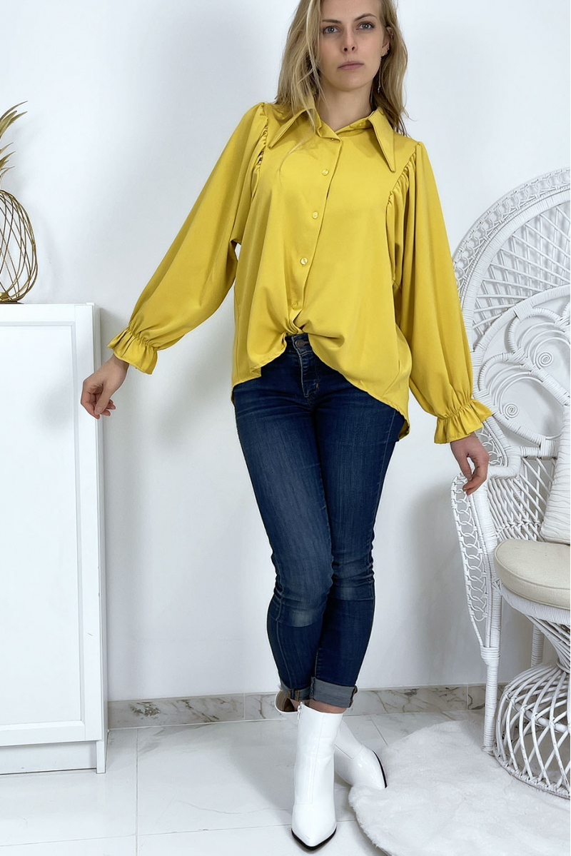 Chemise jaune moutarde manches bouffantes - 5