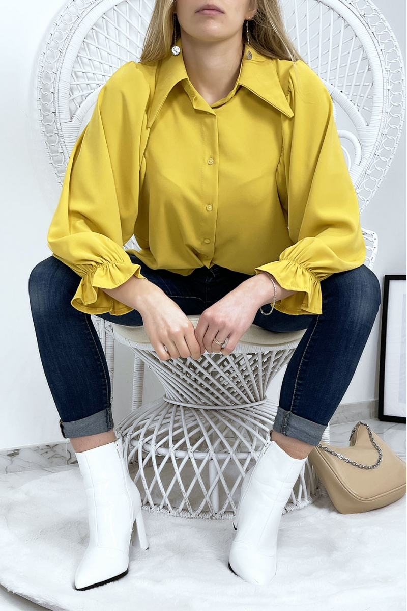 Chemise jaune moutarde manches bouffantes - 6