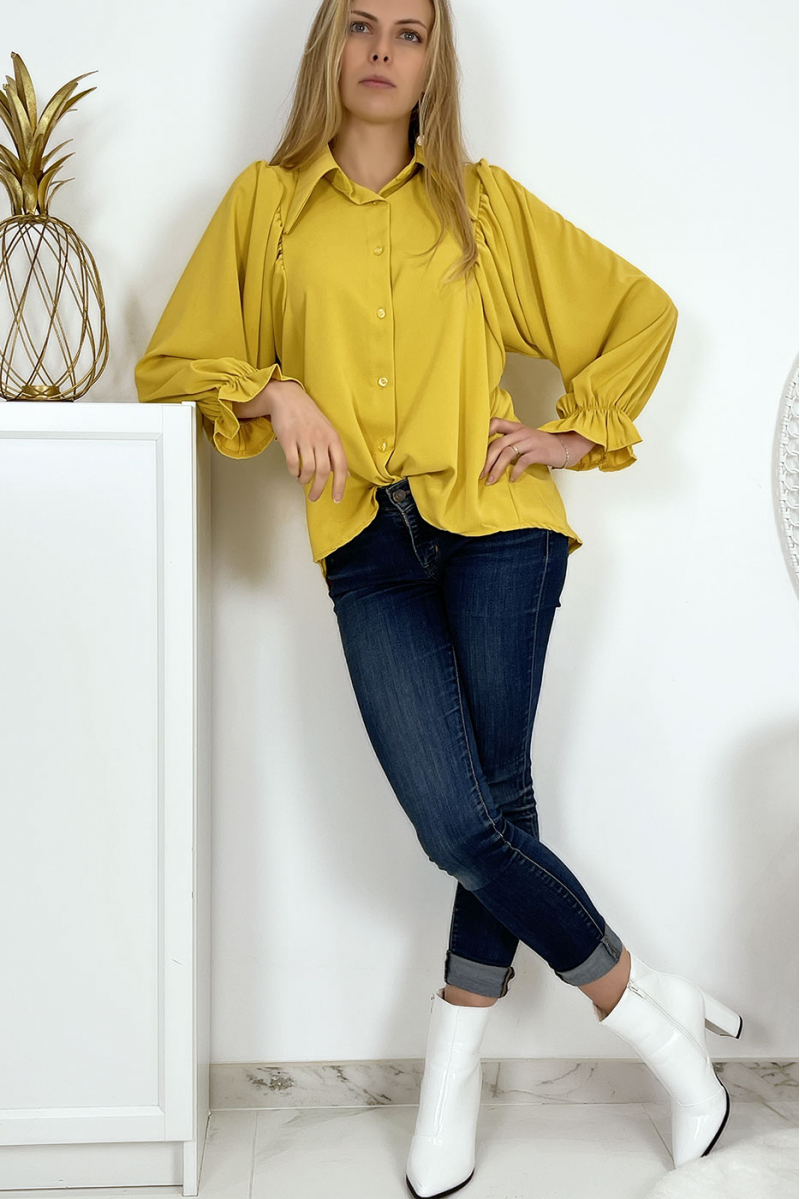 Mustard puff sleeve shirt - 7