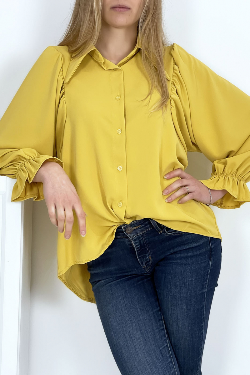 Chemise jaune moutarde manches bouffantes - 8