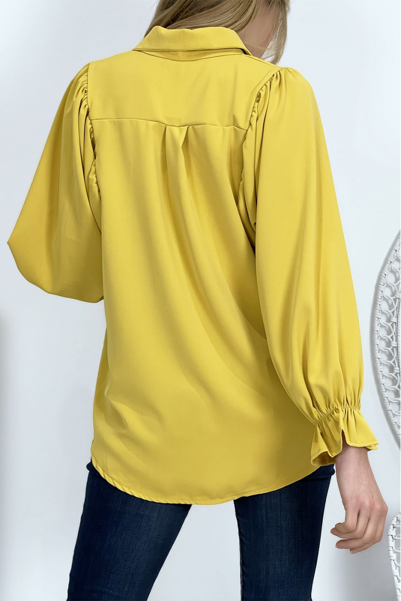 Chemise jaune moutarde manches bouffantes - 9