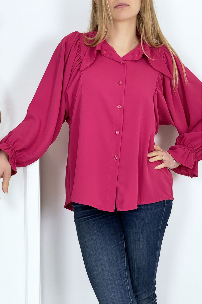 Fushia roze overhemd met pofmouwen - 3 Fushia roze overhemd met pofmouwen - 3