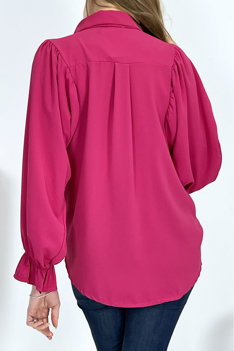 Fushia pink shirt with puff sleeves