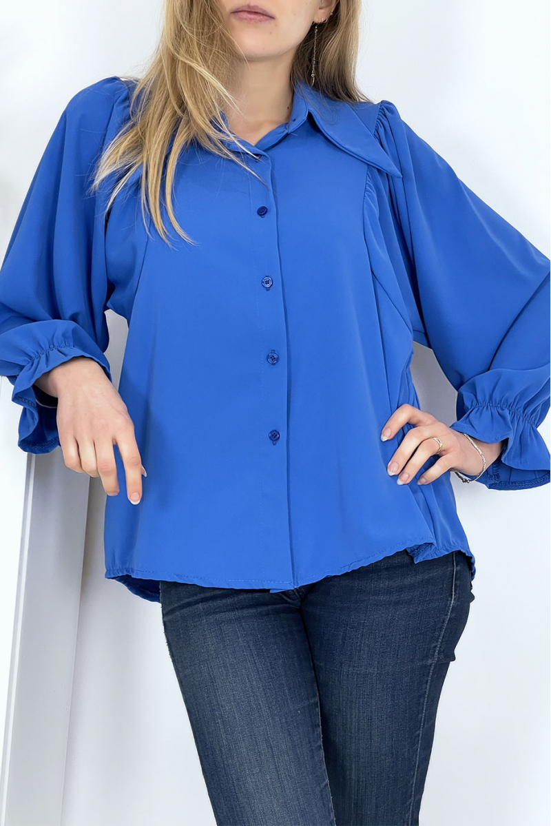 Chemise bleu royal manches bouffantes - 1