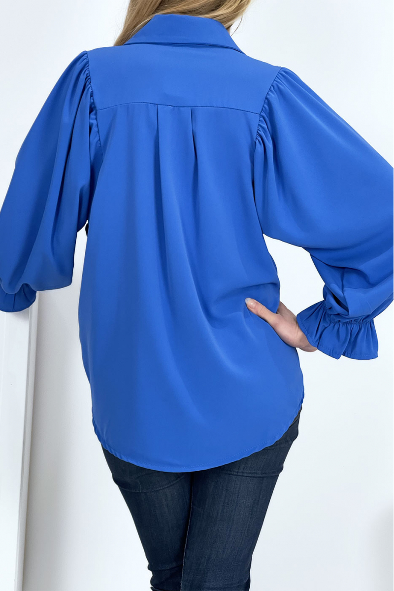 Chemise bleu royal manches bouffantes - 7
