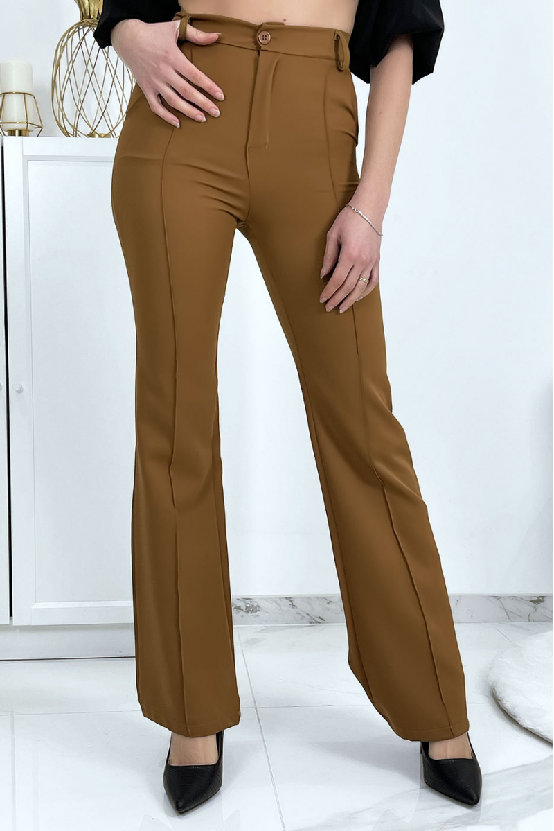 Camel palazzo pants with pockets and pleats - 2