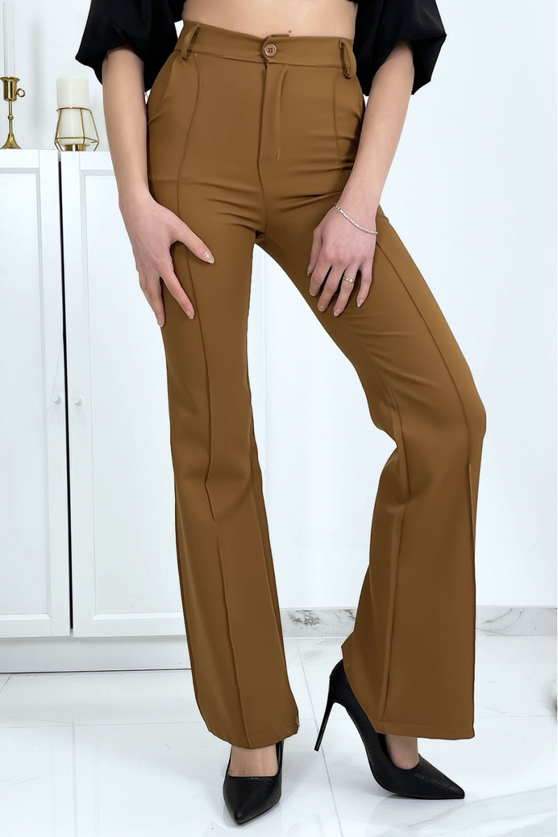 Camel palazzo pants with pockets and pleats - 3