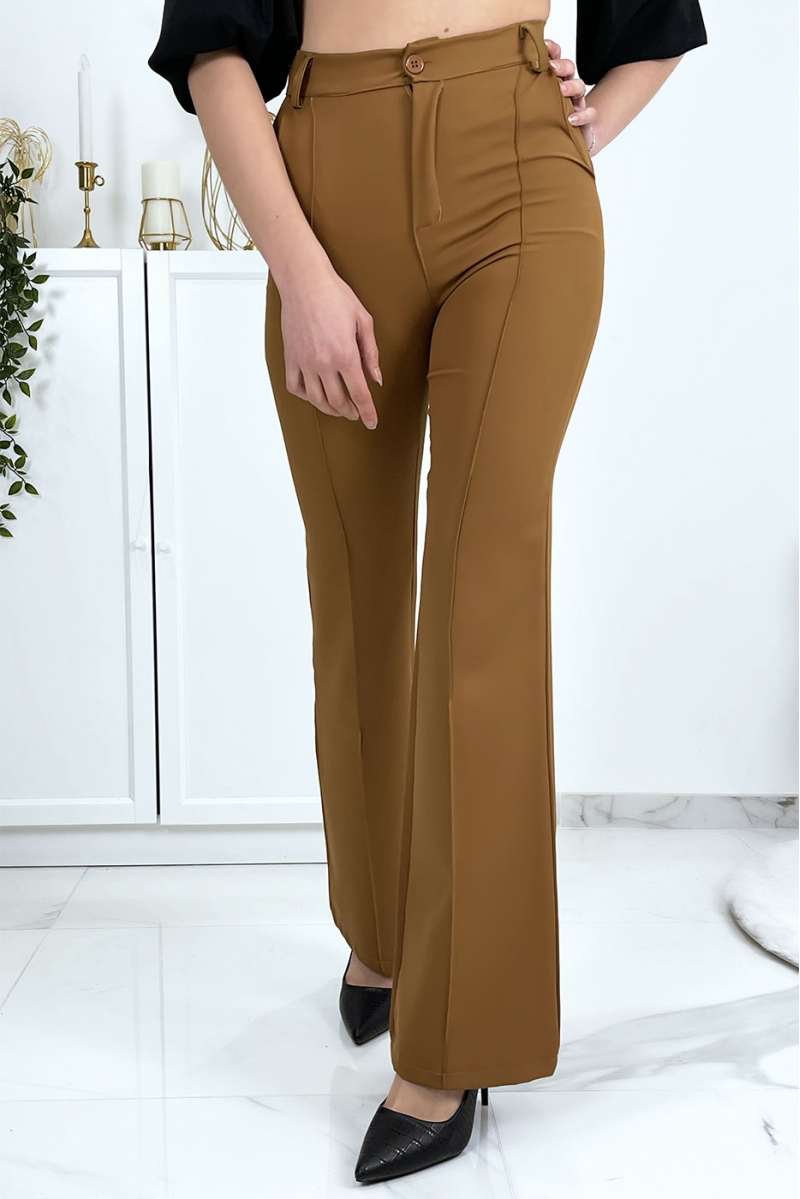 Camel palazzo pants with pockets and pleats - 4