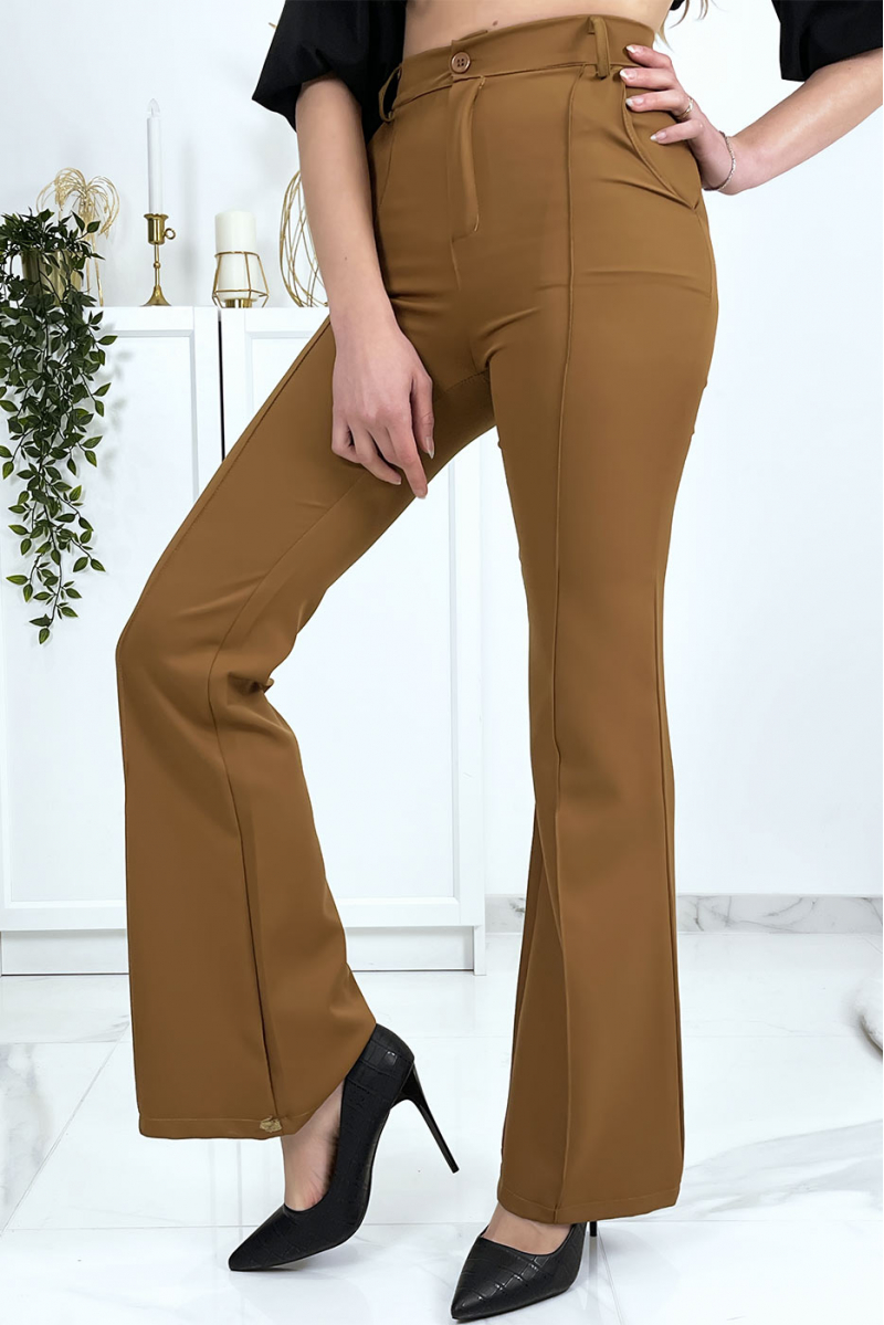Camel palazzo pants with pockets and pleats - 5