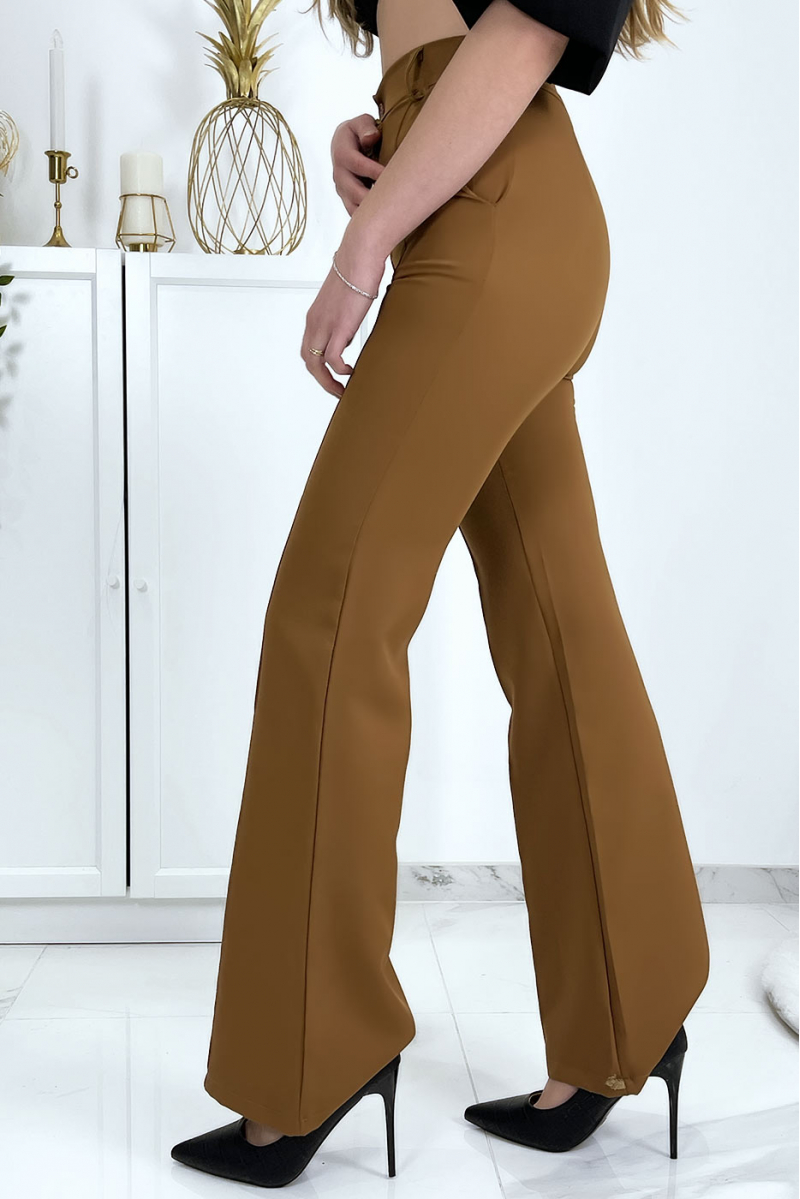 Pantalon palazzo camel avec poches et plis - 6