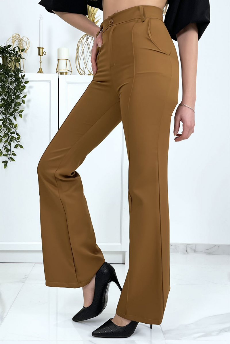 Camel palazzo pants with pockets and pleats - 7