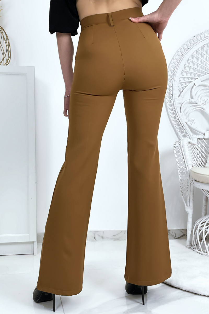 Camel palazzo pants with pockets and pleats - 8