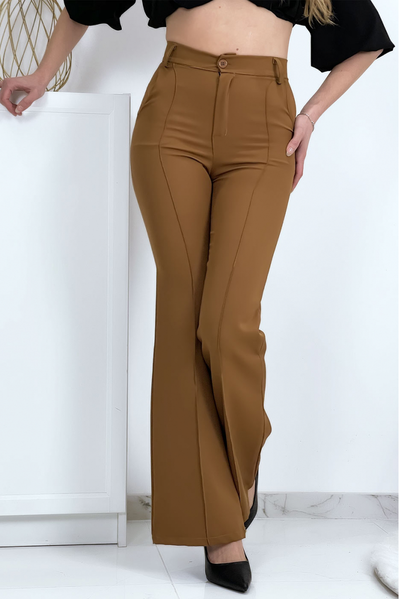 Camel palazzo pants with pockets and pleats - 10