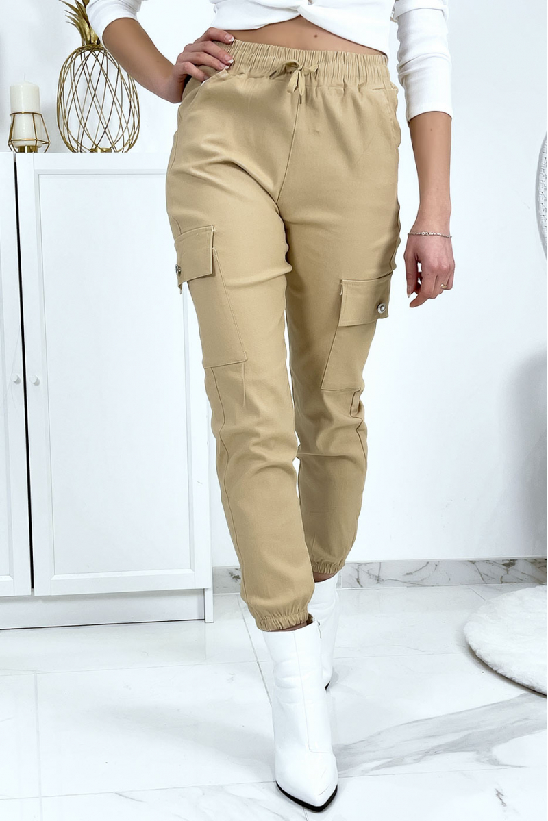 Beige trellis trousers in stretch with pockets - 2