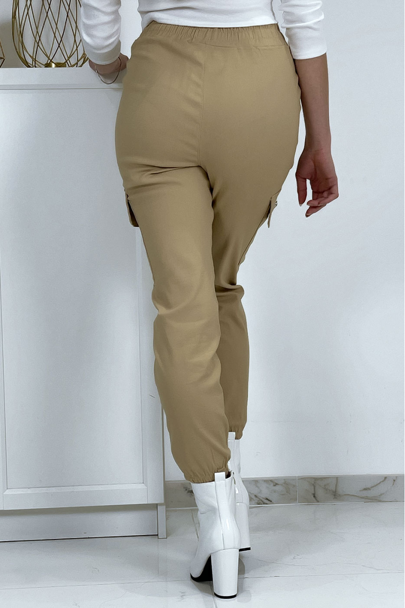 Pantalon treillis beige en strech avec poches - 9