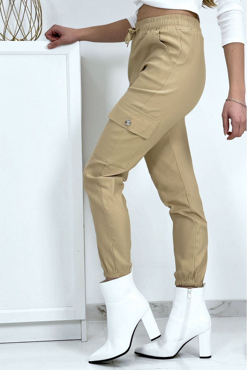 Beige trellis trousers in stretch with pockets - 1