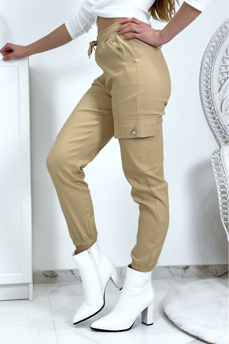 Pantalon treillis beige en strech avec poches - 10