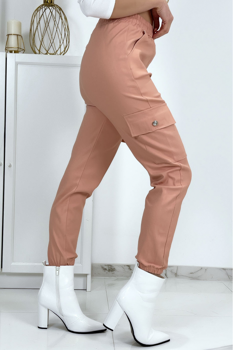 Pink trellis trousers in stretch with pockets - 3