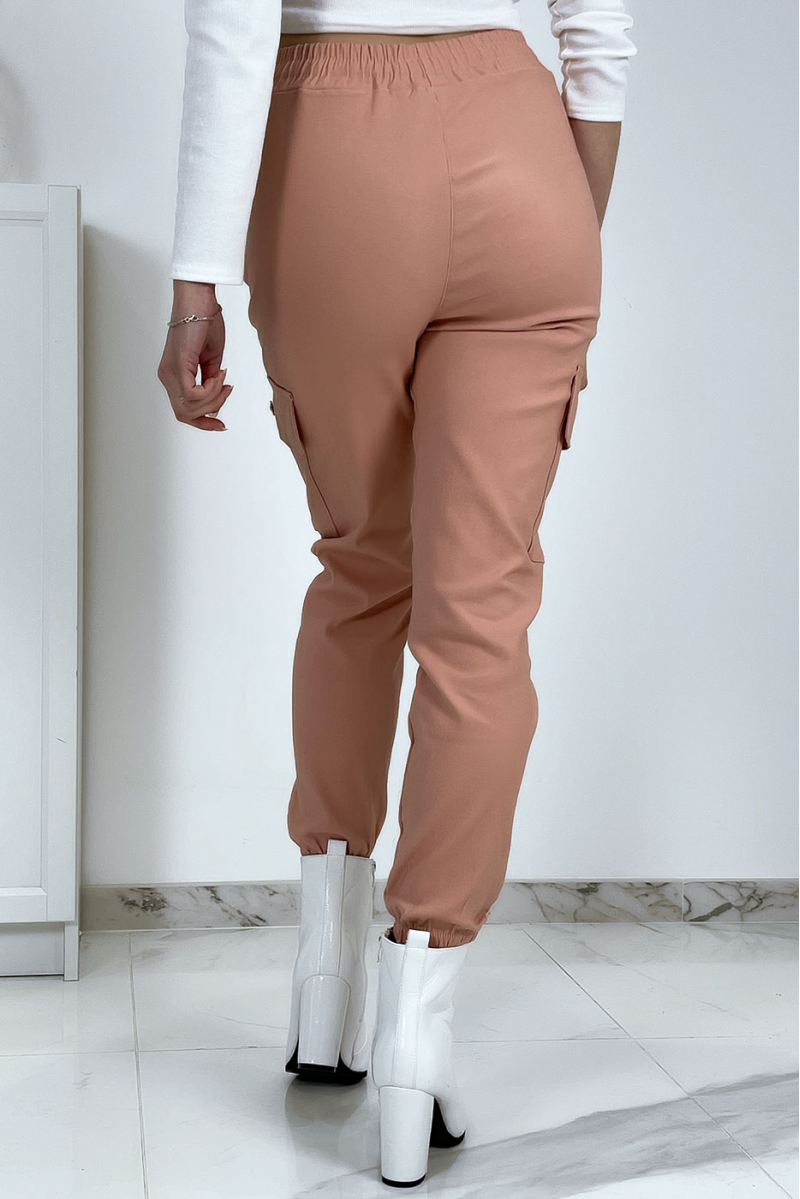 Pantalon treillis rose en strech avec poches - 4