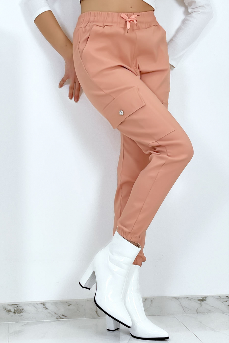 Pink trellis trousers in stretch with pockets - 5
