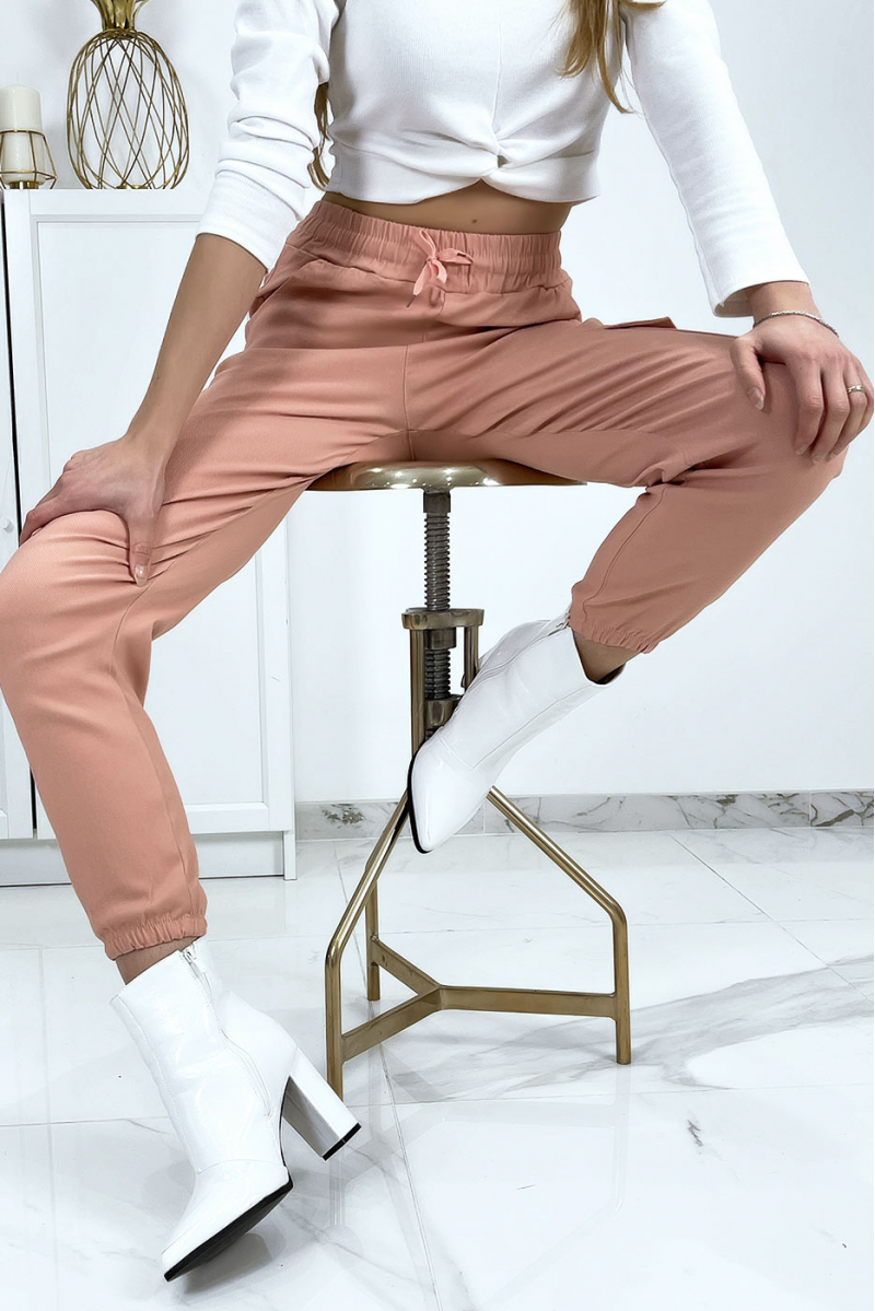 Pink trellis trousers in stretch with pockets - 6