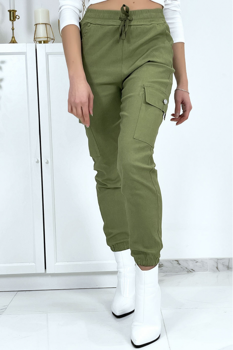 Khaki mesh pants in stretch with pockets - 4