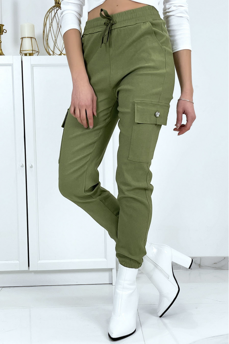 Khaki mesh pants in stretch with pockets - 5