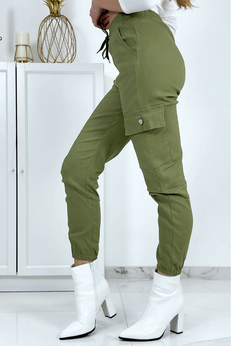 Khaki mesh pants in stretch with pockets - 2