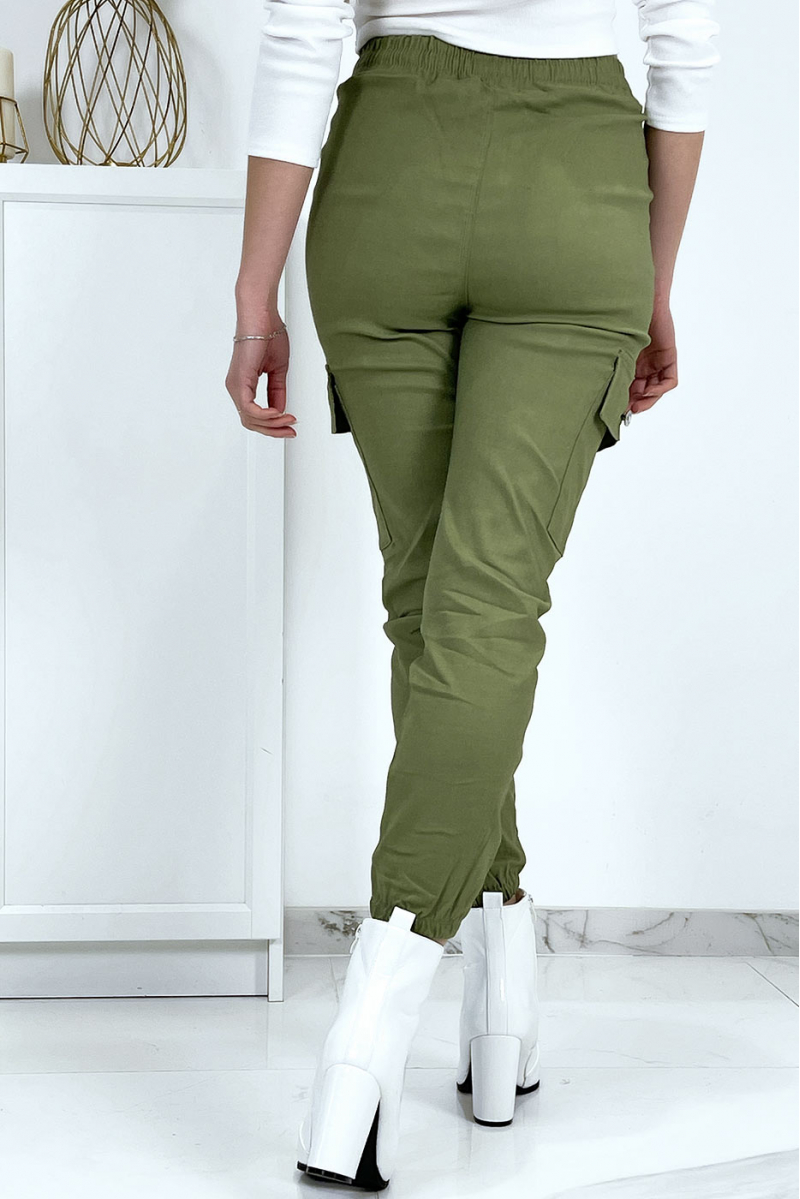 Khaki mesh pants in stretch with pockets - 8