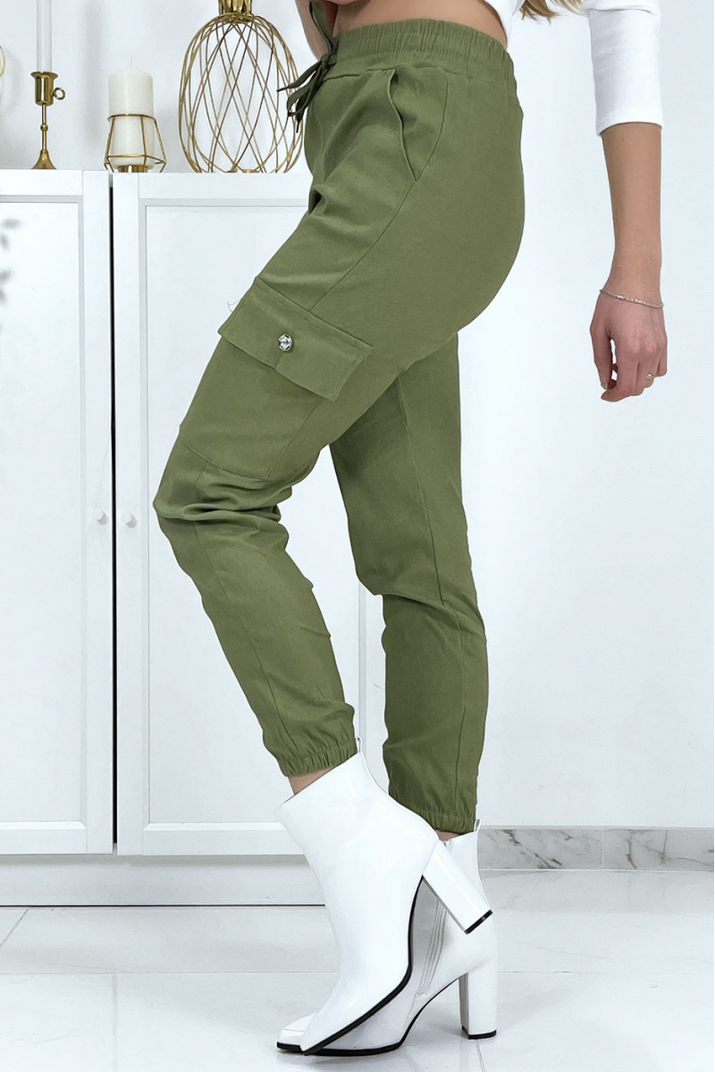 Khaki mesh pants in stretch with pockets - 1