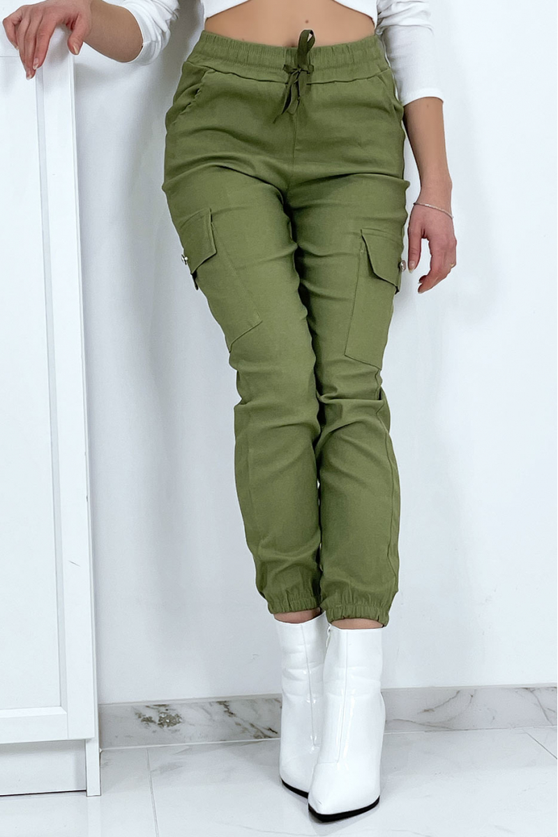 Khaki mesh pants in stretch with pockets - 9
