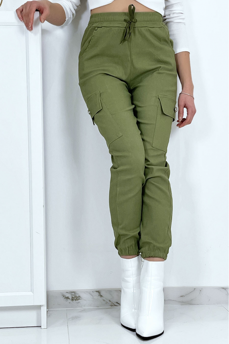 Khaki mesh pants in stretch with pockets - 10