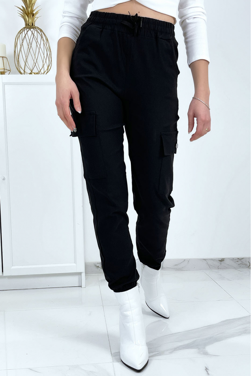 Black trellis trousers in stretch with pockets - 4