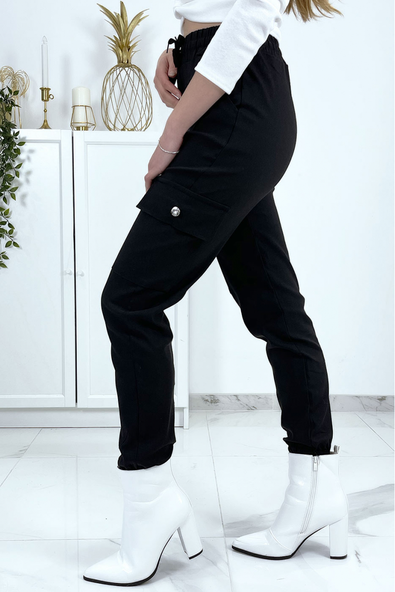 Black trellis trousers in stretch with pockets - 5