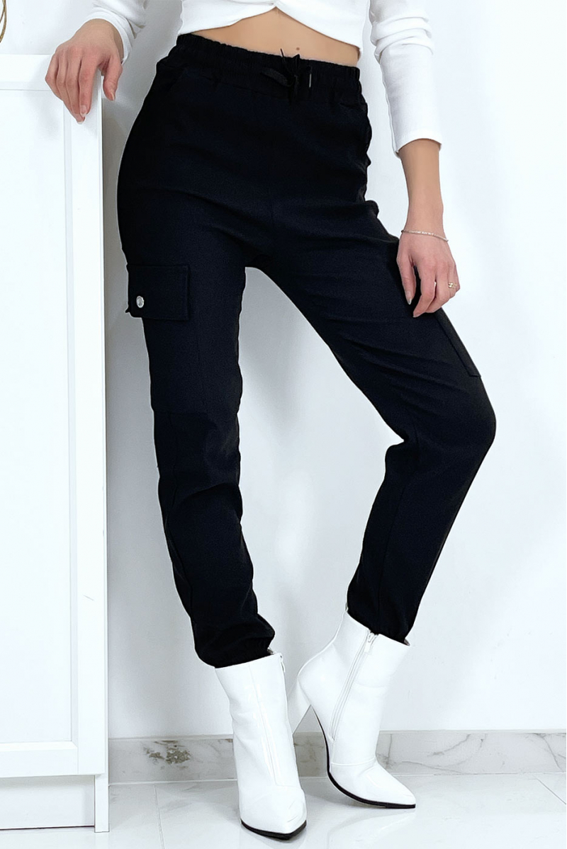 Black trellis trousers in stretch with pockets - 7