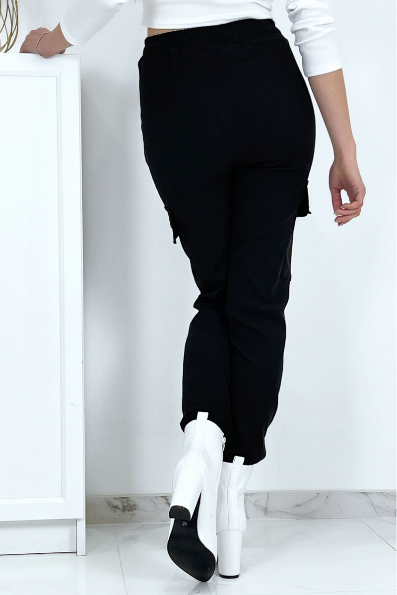 Black trellis trousers in stretch with pockets - 9