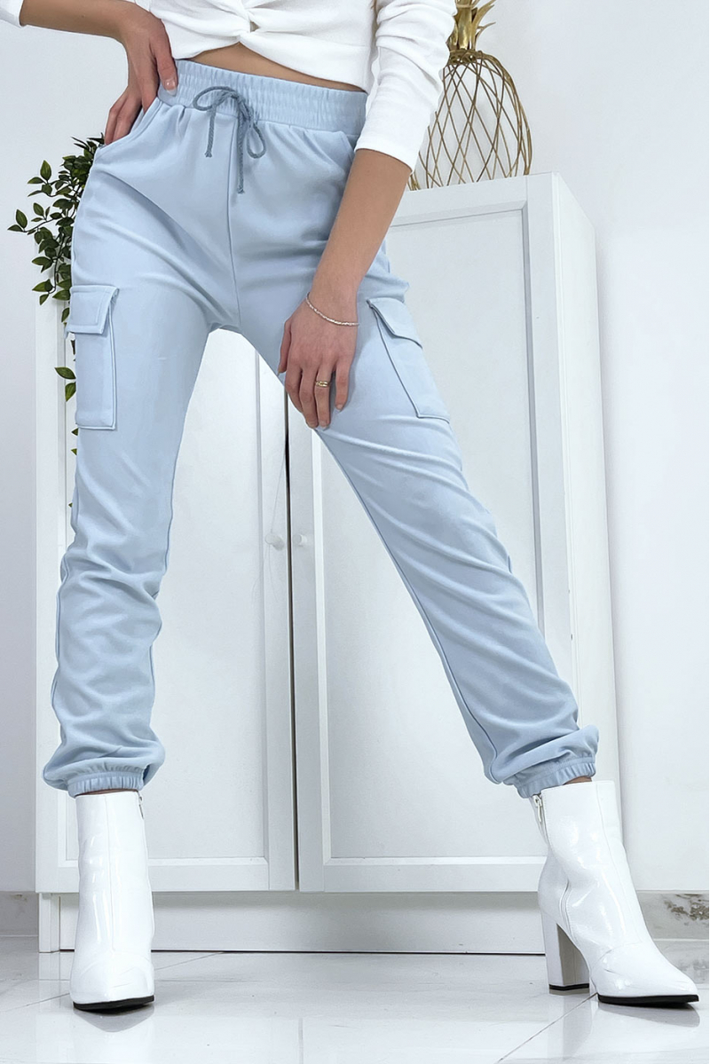 Sky blue mesh joggers with pockets - 1