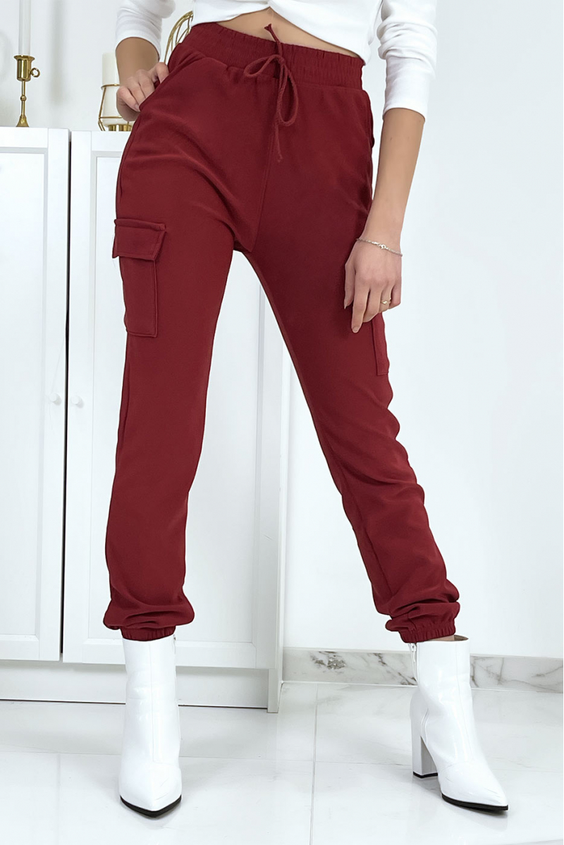 Bordeauxrode mesh joggingbroek met zakken - 3
