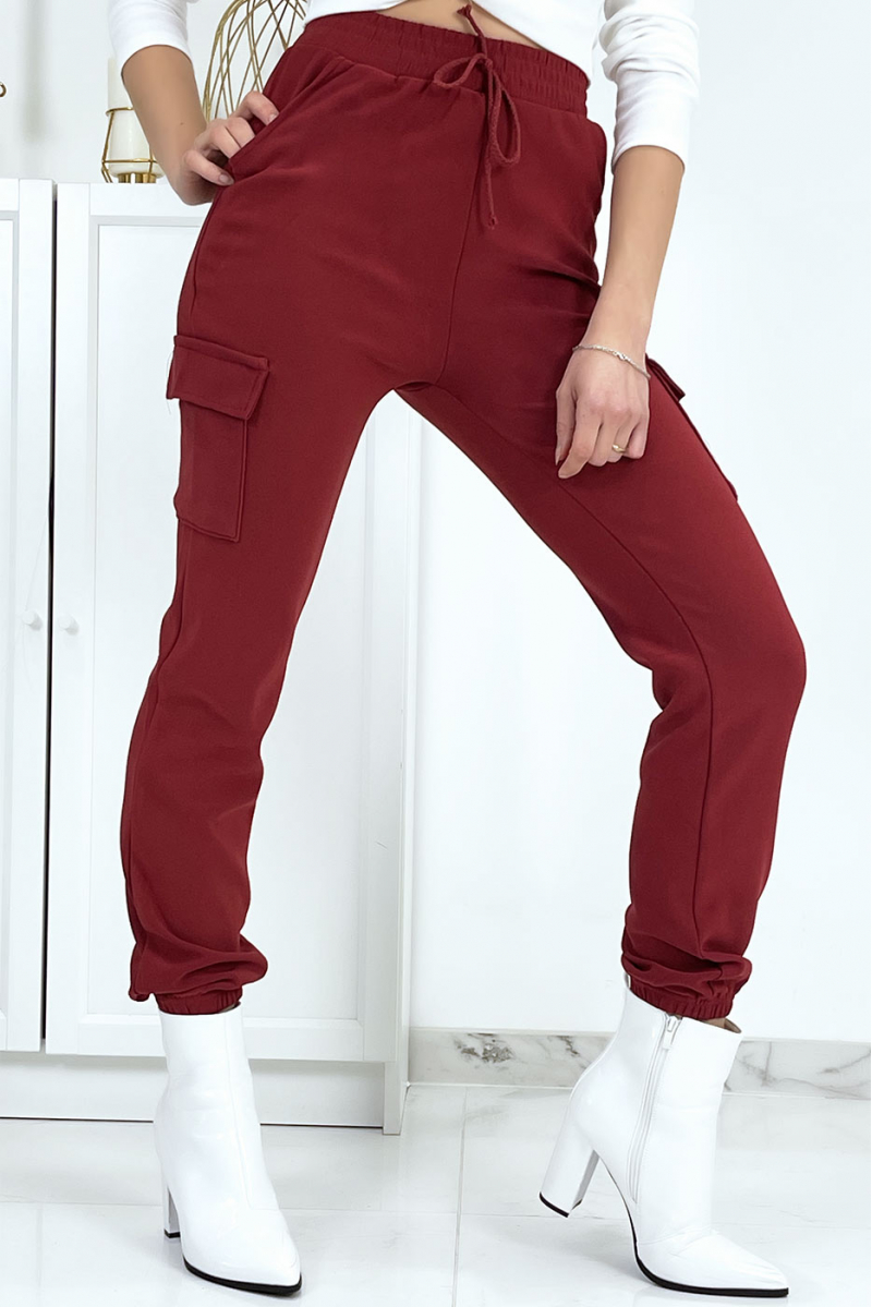 Bordeauxrode mesh joggingbroek met zakken - 4