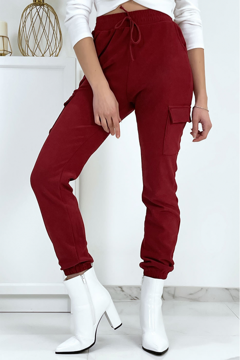 Bordeauxrode mesh joggingbroek met zakken - 5
