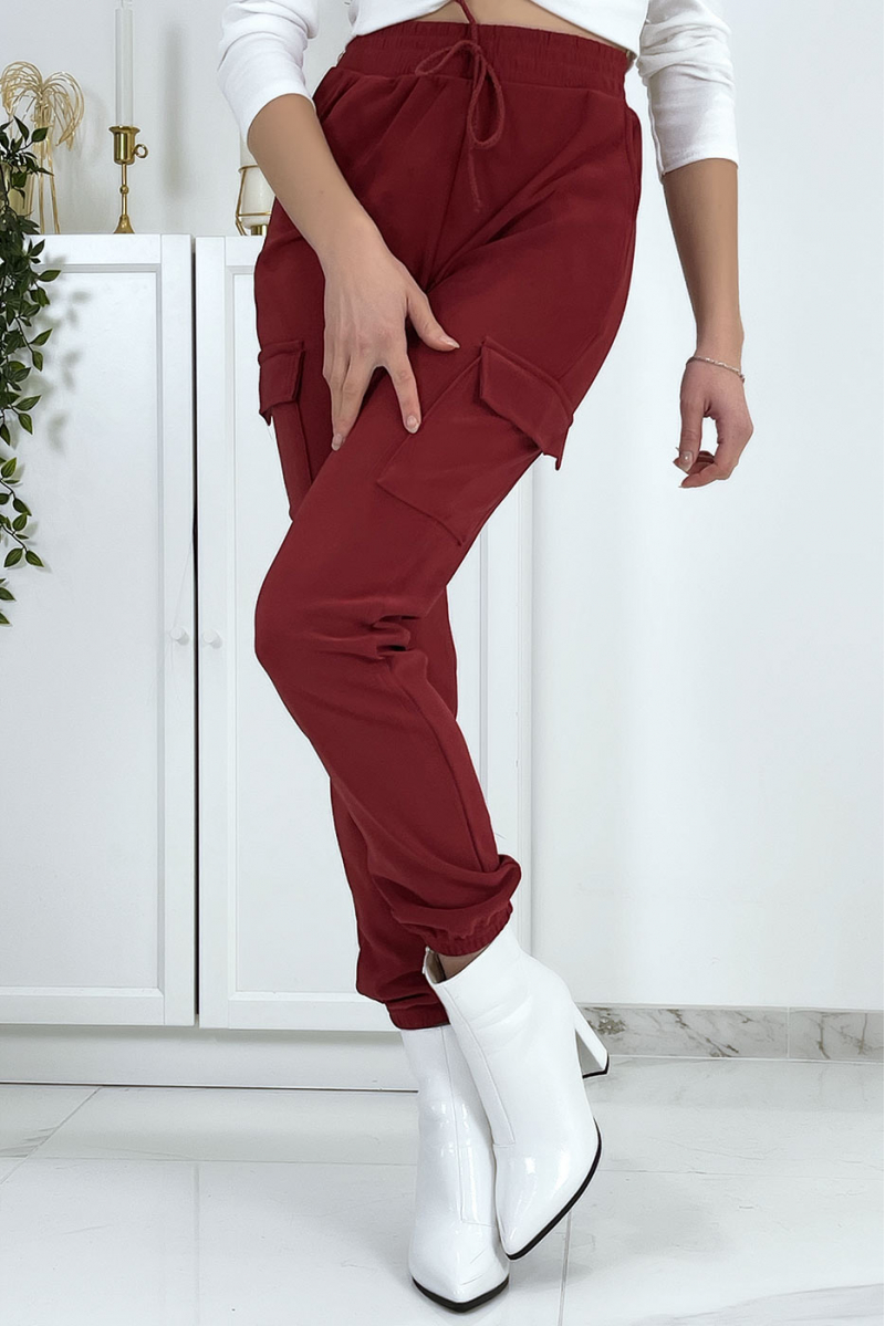 Bordeauxrode mesh joggingbroek met zakken - 6