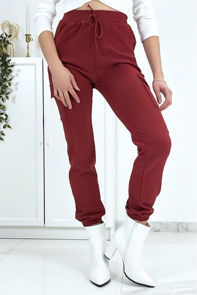 Bordeauxrode mesh joggingbroek met zakken - 7