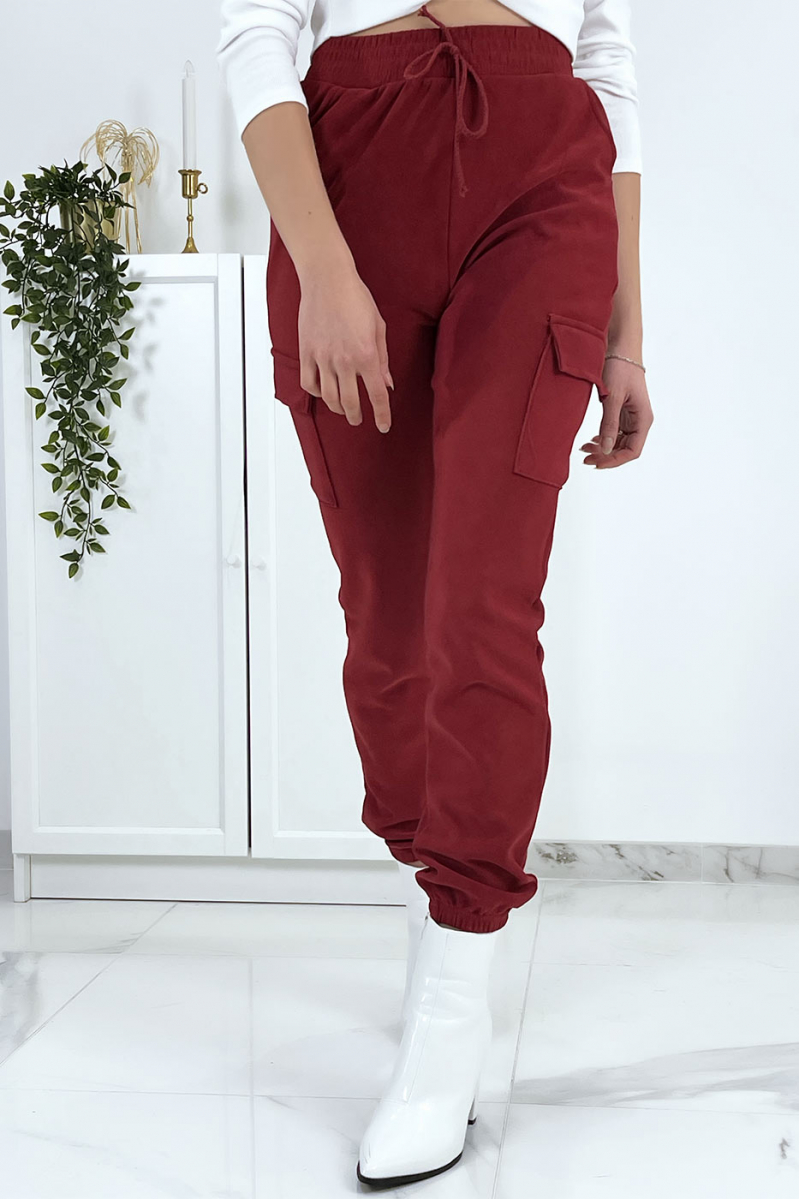 Bordeauxrode mesh joggingbroek met zakken - 1