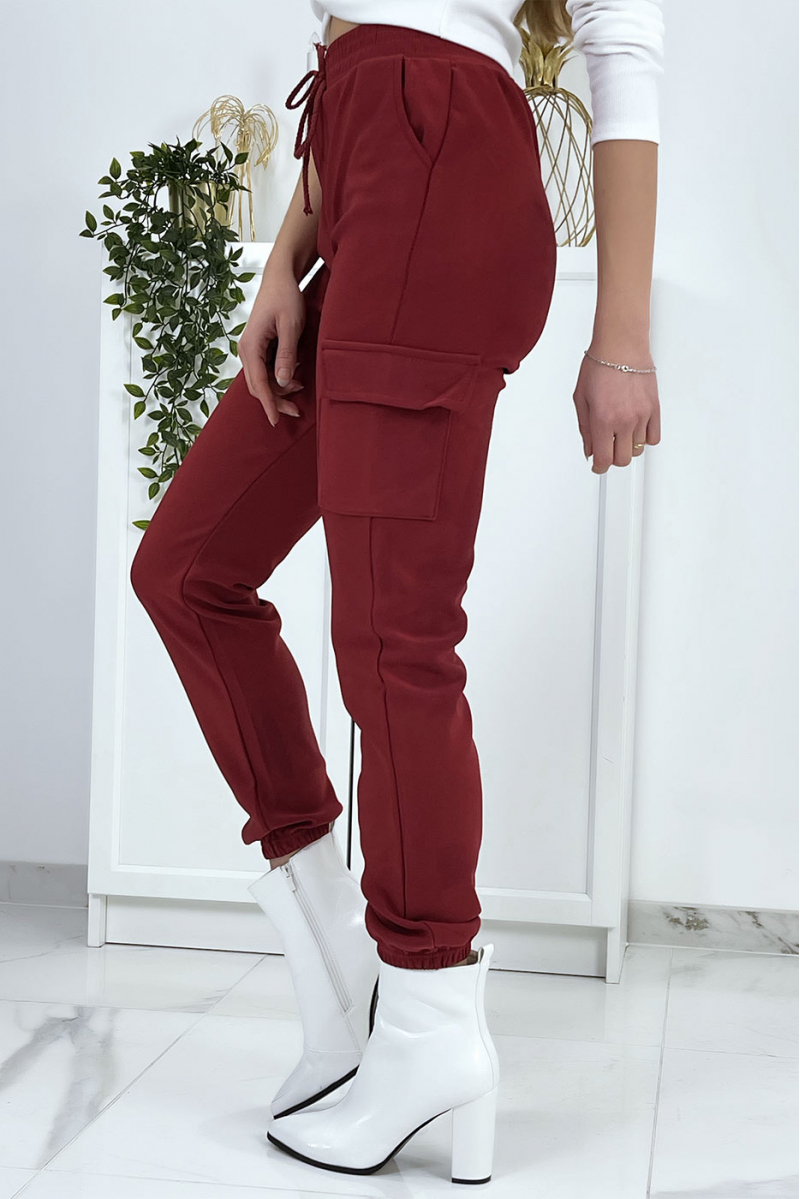 Bordeauxrode mesh joggingbroek met zakken - 8