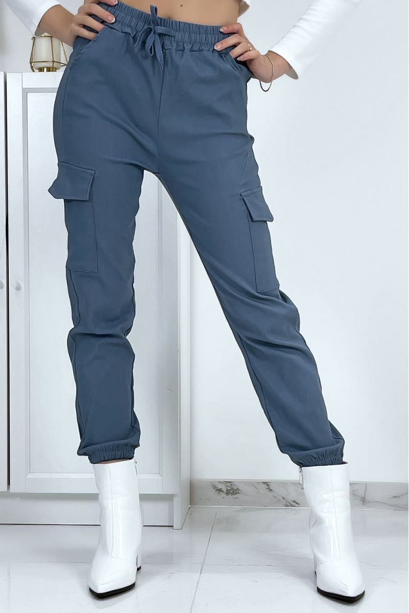 Blue trellis trousers in stretch with pockets - 2